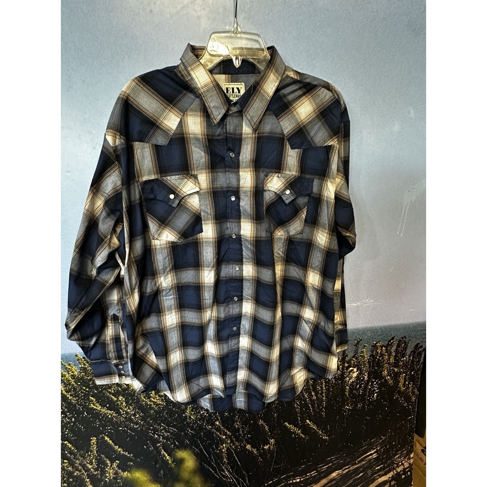 Ely Plains Pearl Snap Shirt Mens 2XL Big Man Plaid Rodeo Western Cowboy